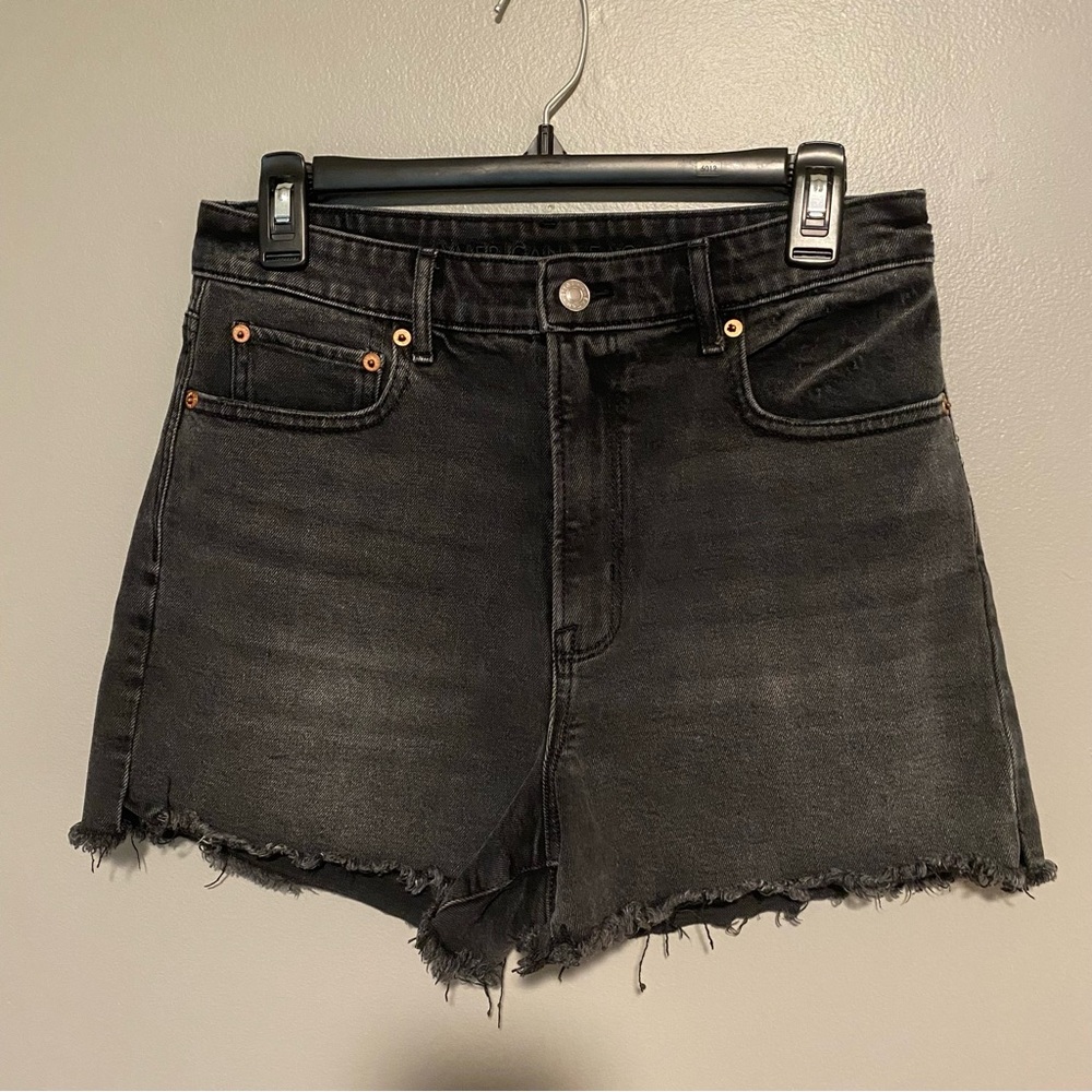 American Eagle Outfitters Black Jean Shorts Distressed Frayed Hem
